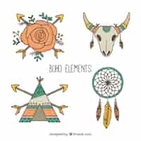 Free vector set of four ethnic ornaments in hand-drawn style