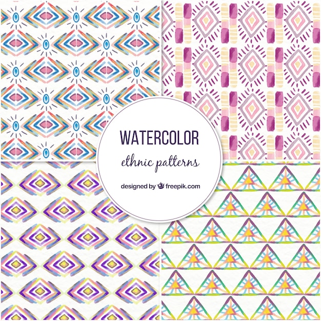 Set of four ethnic patterns in watercolor style