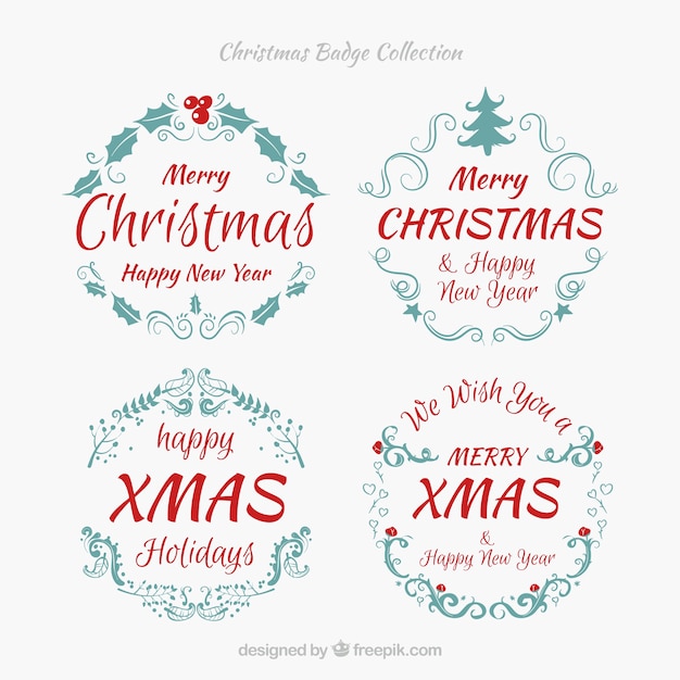 Free vector set of four floral christmas badges