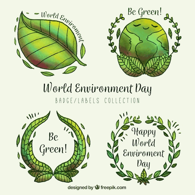 Set of four green labels for world environment day