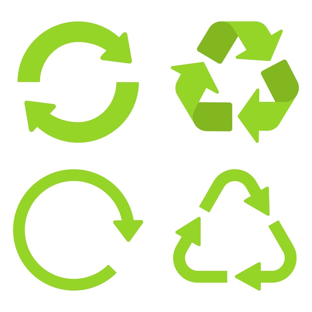 Набор из четырех зеленых знаков переработки