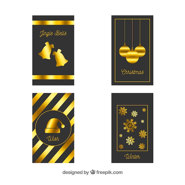 黒と黄金の4つのグリーティングカードのセット