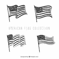 Free vector set of four hand-drawn american flags