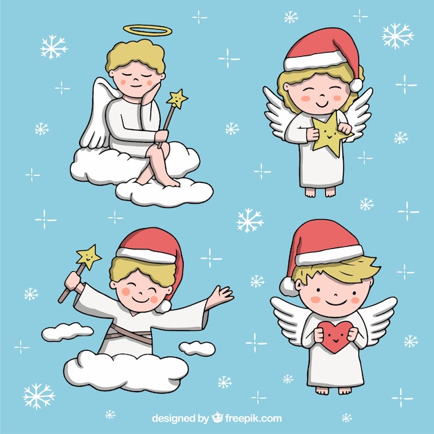 Set of four hand-drawn angels