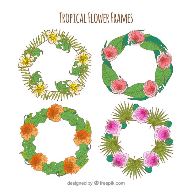 Free vector set of four hand-drawn floral wreaths