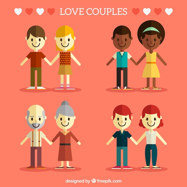 Free vector set of four happy couples in flat style
