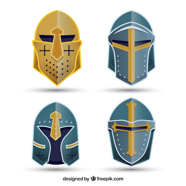 Free vector set of four helmets in flat design