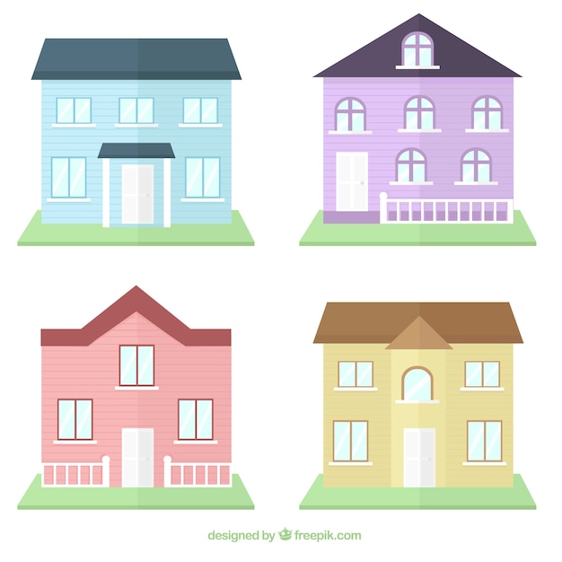 Set of four houses with different colors