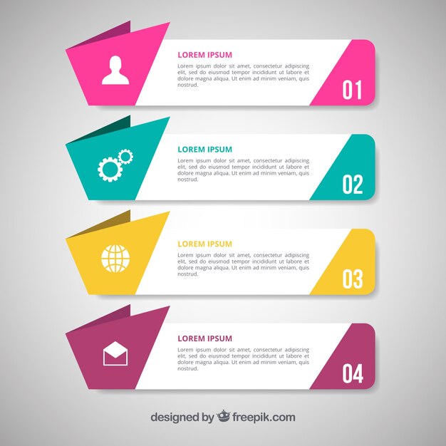 Set of four infographic banners with colored shapes