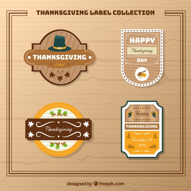 Free vector set of four labels for thanksgiving day