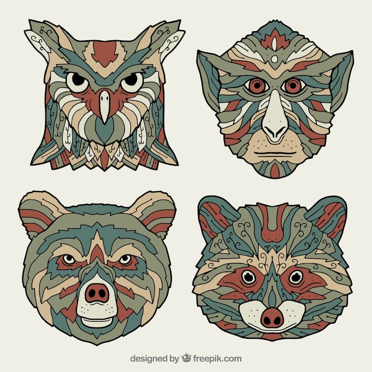 Free Vector set of four ornamental animals