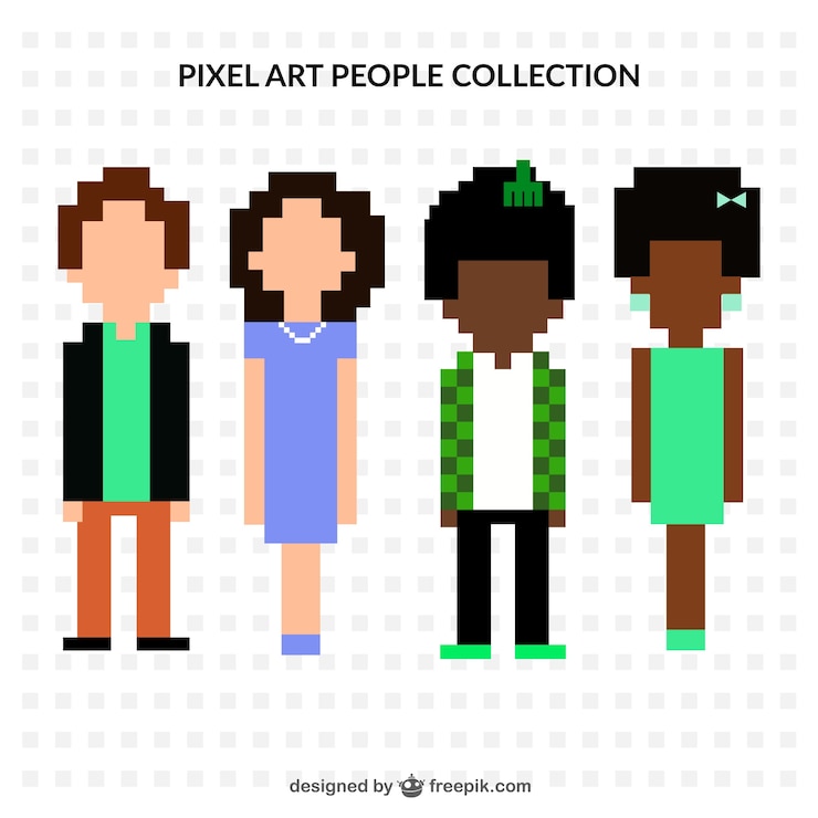 Free Vector set of four pixelated characters
