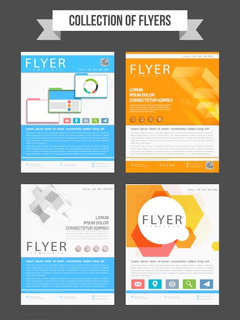 Free vector set of four professional flyers or templates design for business reports and presentation