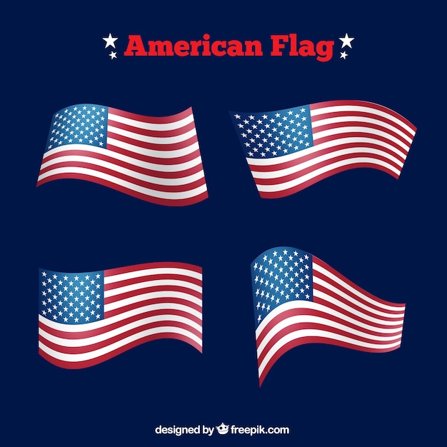 Set of four realistic american flags