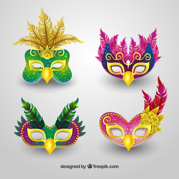 Набор из четырех реалистичных бразильских карнавальных масок