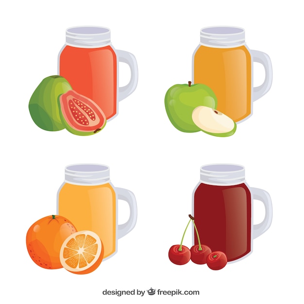 Set of four realistic containers with fruit juices