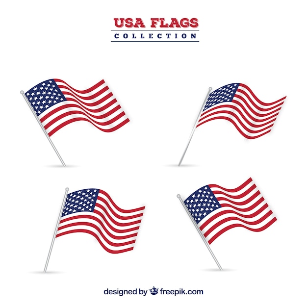 Set of four realistic united states flags