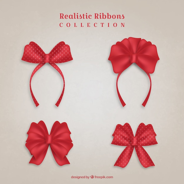 Free vector set of four red ribbons in realistic style