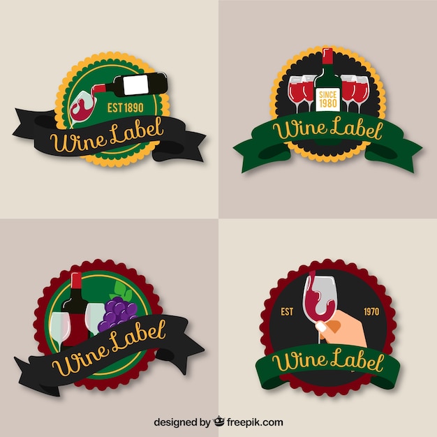 Free vector set of four round wine labels