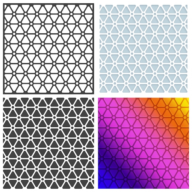 Set of four seamless patterns, creative abstract artistic backgrounds or floral textures.