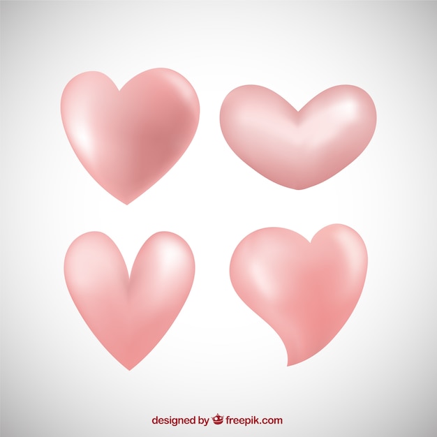 Set of four shiny pink hearts