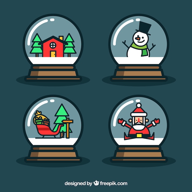 Free vector set of four snowballs with typical christmas elements