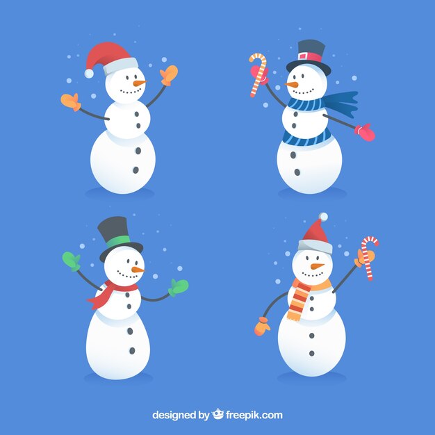 Free vector set of four snowmen