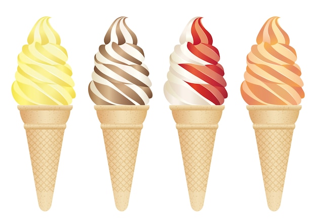 Набор из четырех мягких мороженых, изолированных на белом фоне, иллюстрации.