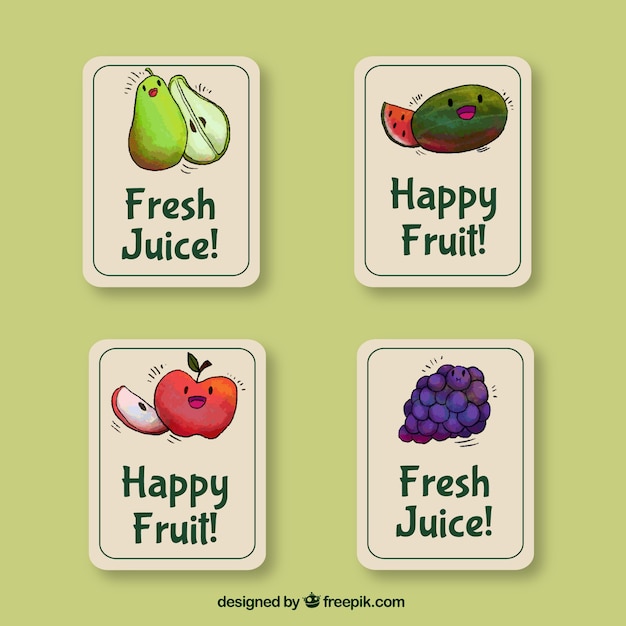 Free vector set of four stickers with watercolor fruits