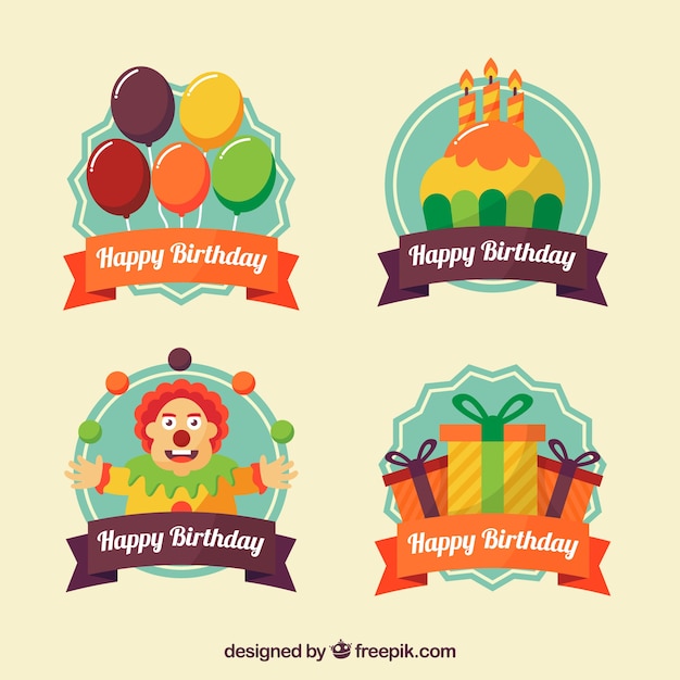 Free vector set of four vintage birthday stickers