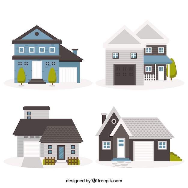 Free vector set of four vintage houses in flat design