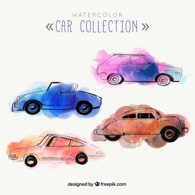 Free vector set of four watercolor cars