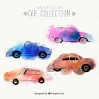 Free vector set of four watercolor cars