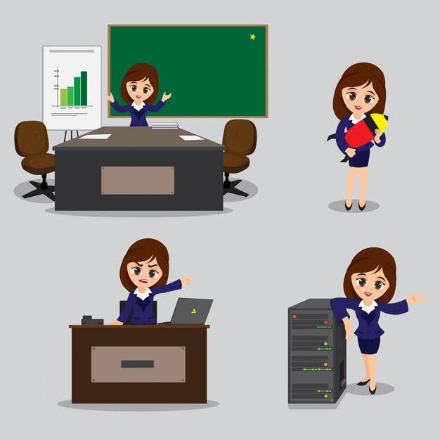  Set of four Young Business Women characters in different pose