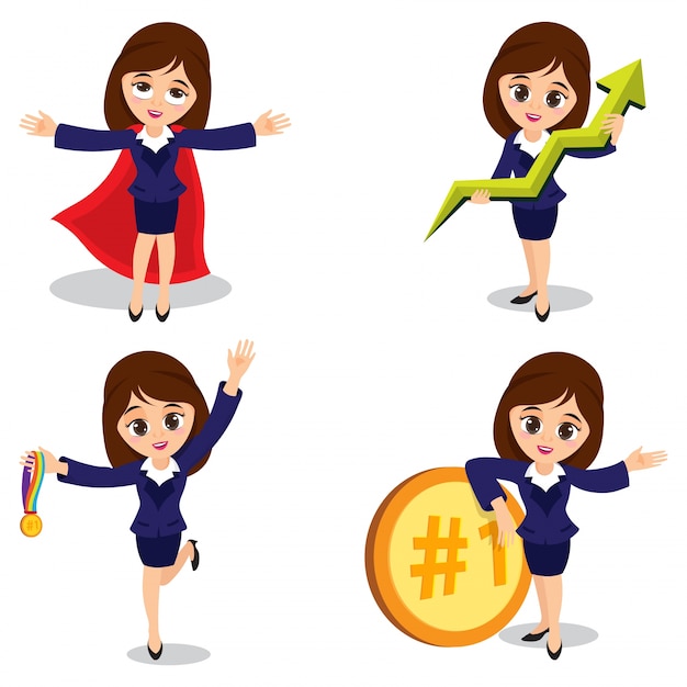 Free vector set of four young business women characters in different pose