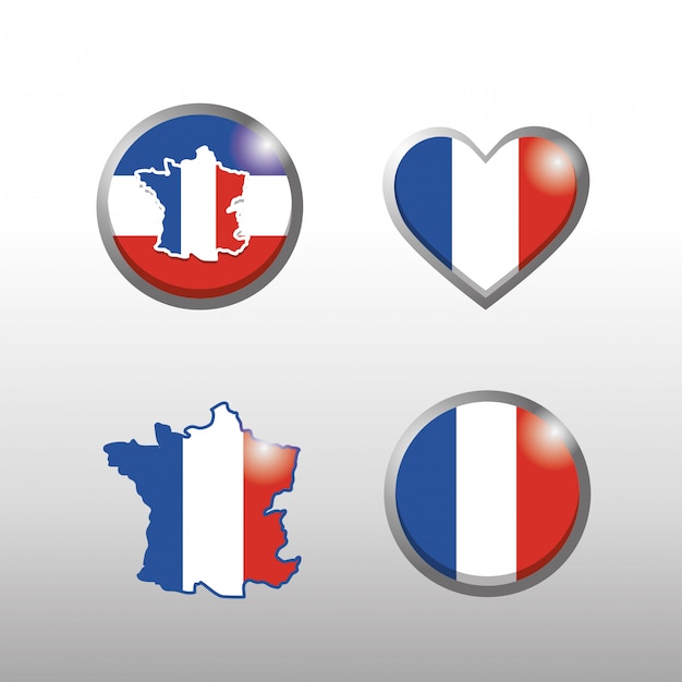 Set of france map and flag emblem decoration