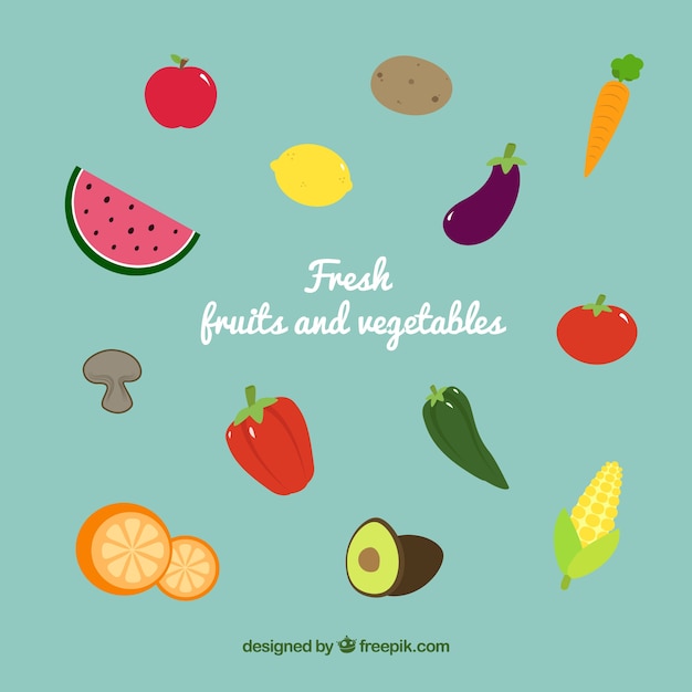 Set of fresh fruits and vegetables