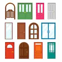 Free vector set of front buildings doors in flat style.