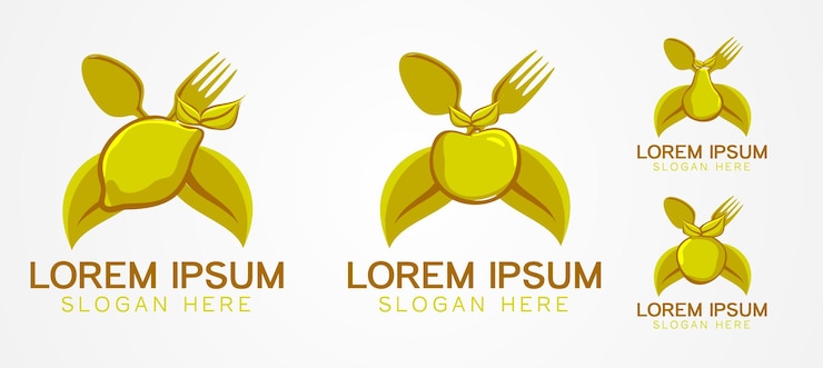 Free Vector set fruit, fork, spoon and leaf logo business branding package template designs inspiration isolated on white background