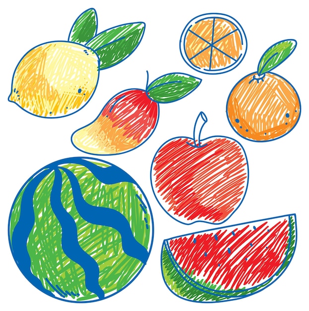 Free vector set of fruit scribble style