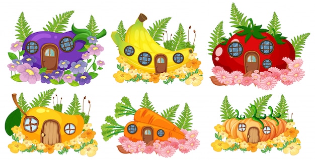 Set of fruit and vegetable fairy house