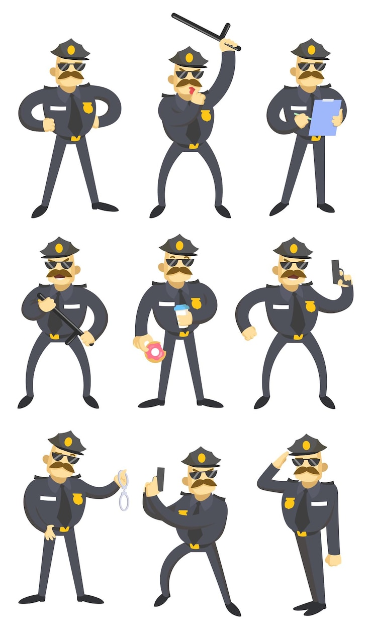 무료 Vector 재미있는 미국 경찰의 집합입니다. 만화 그림