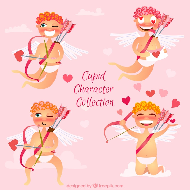 Free Vector set of funny cupids with bow and arrows