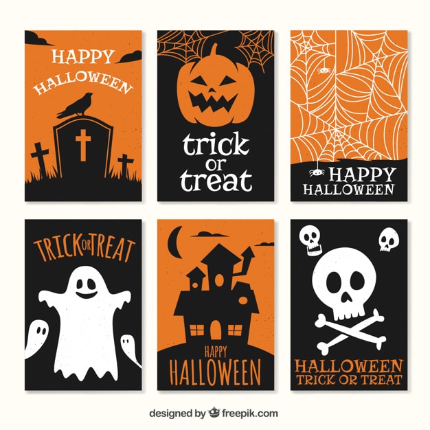 Free vector set of funny halloween cards