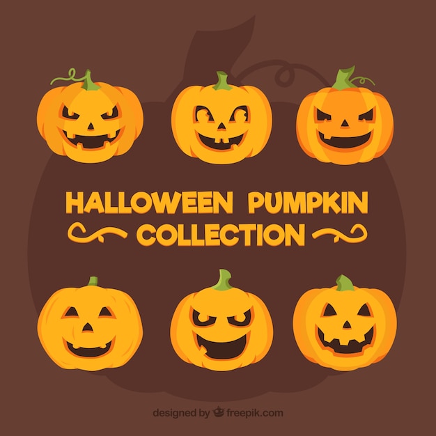 Set of funny halloween pumpkins