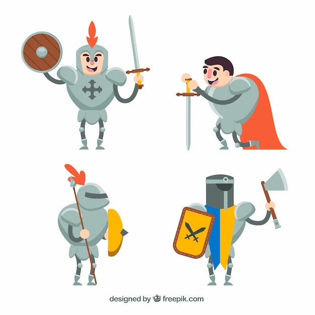 Set of funny knight characters