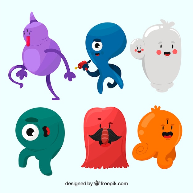 Set of funny monsters in flat style