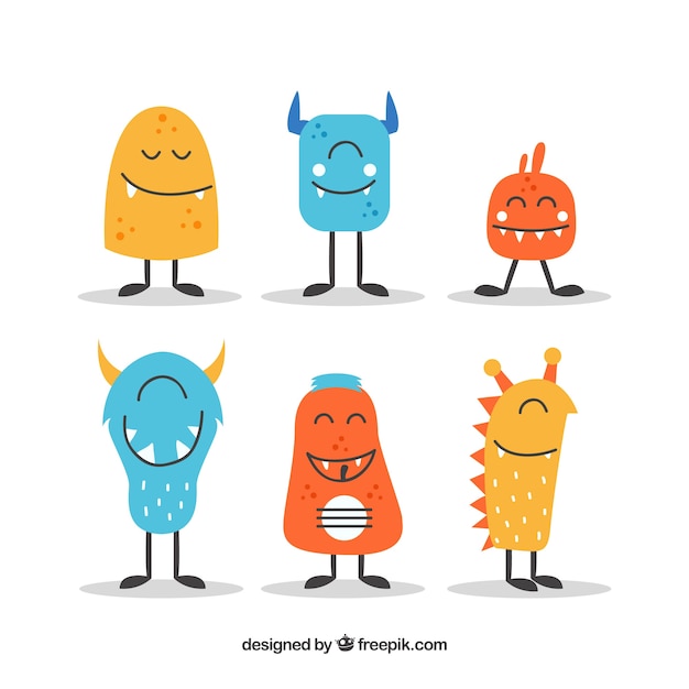 Free vector set of funny monsters in flat style