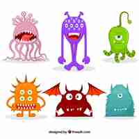 Free vector set of funny monsters in flat style