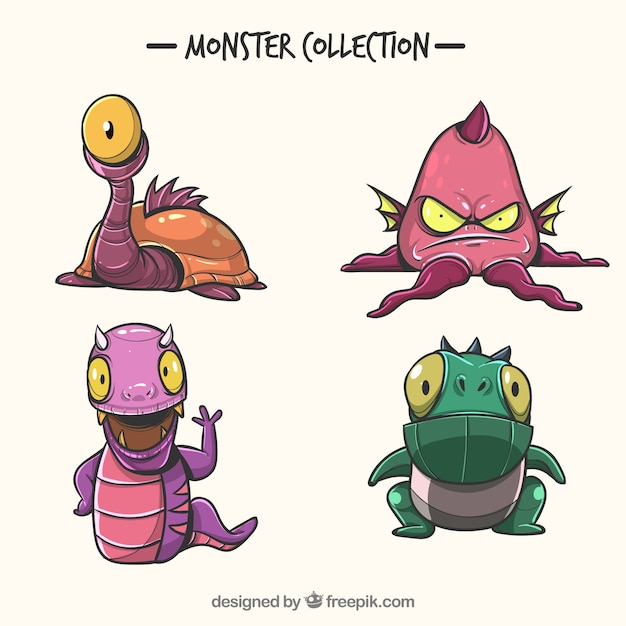 Free vector set of funny monsters in hand drawn style